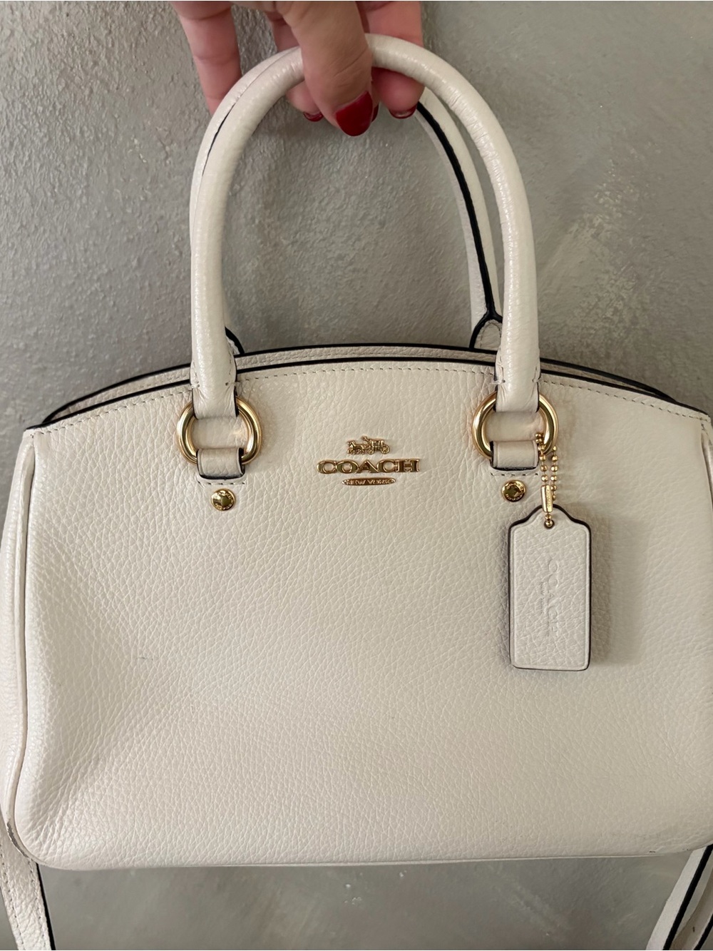 Coach White Pebbled Leather Satchel with Gold Hardware